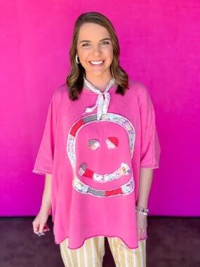 Pink Graphic Smiley Face Top